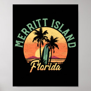 Mans Merritt Island Florida Retro Surfar Vintage Poster
