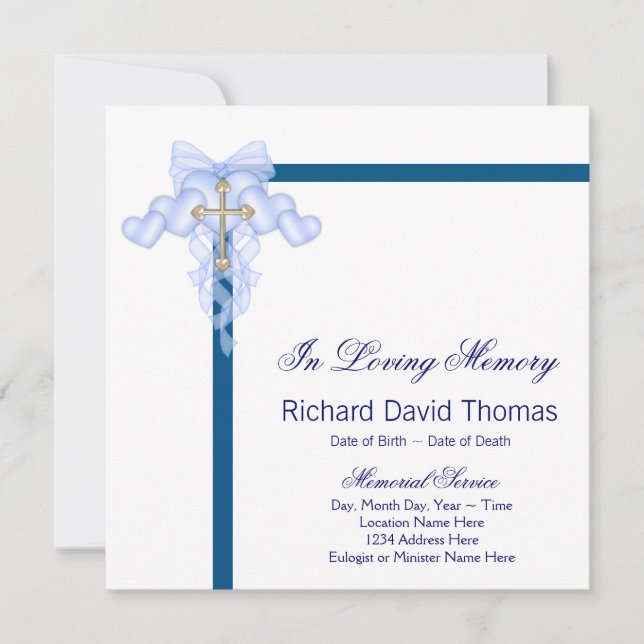 Mans Navy Blue Mourning Cards Inbjudningar (Framsida)