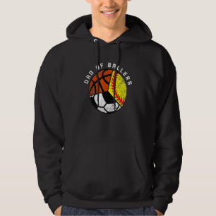 Mäns Pappa Till Ballers Softboll Fotboll Basket Hoodie