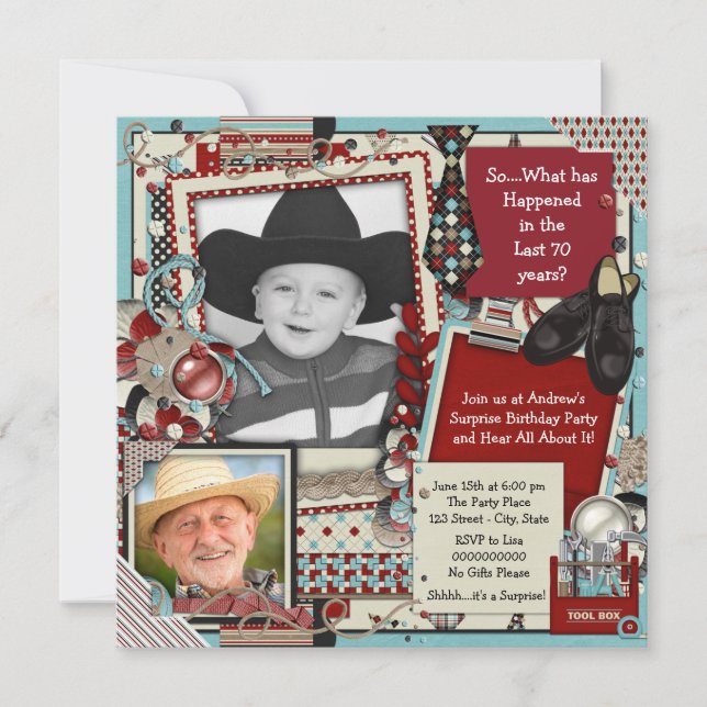 Mans Photo 70:e Födelsedagsfest inbjudan (Framsida)