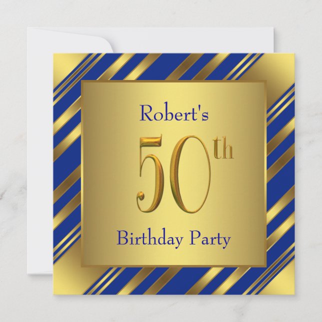 Mans Royalblå och Guld 50-årsfest Inbjudningar (Framsida)