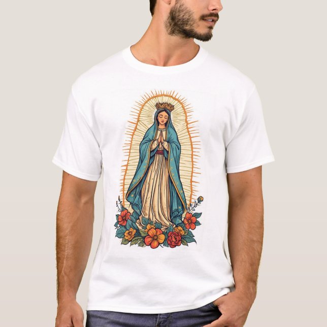 Mans t-shirt med Jungfru av Guadalupe (Framsida)