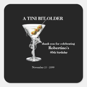 Mäns Tini Bit Older Martini 40-årsdag Fyrkantigt Klistermärke