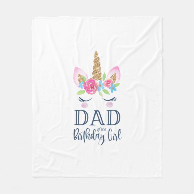 Mans Unicorn Pappa till Födelsedagsflickan Matchan Fleecefilt (Framsidan)