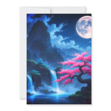 Månsakuras & vattenfall Japanska RSVP-kort - El