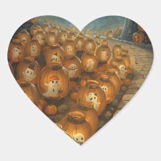 Månsällskap – Halloween-natt Hjärtformat Klistermärke