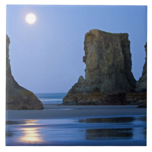 Månsättning, Bandon Beach, Oregon. Kakelplatta