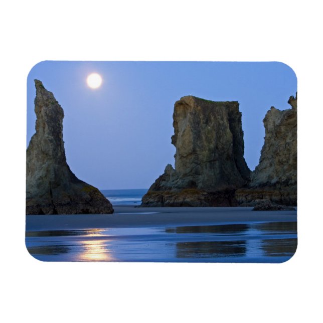 Månsättning, Bandon Beach, Oregon. Magnet (Horisontell)