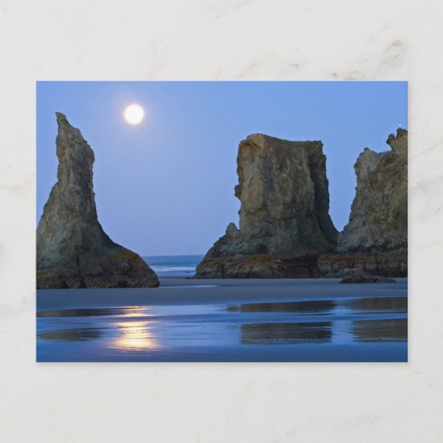 Månsättning, Bandon Beach, Oregon. Vykort (Framsida)