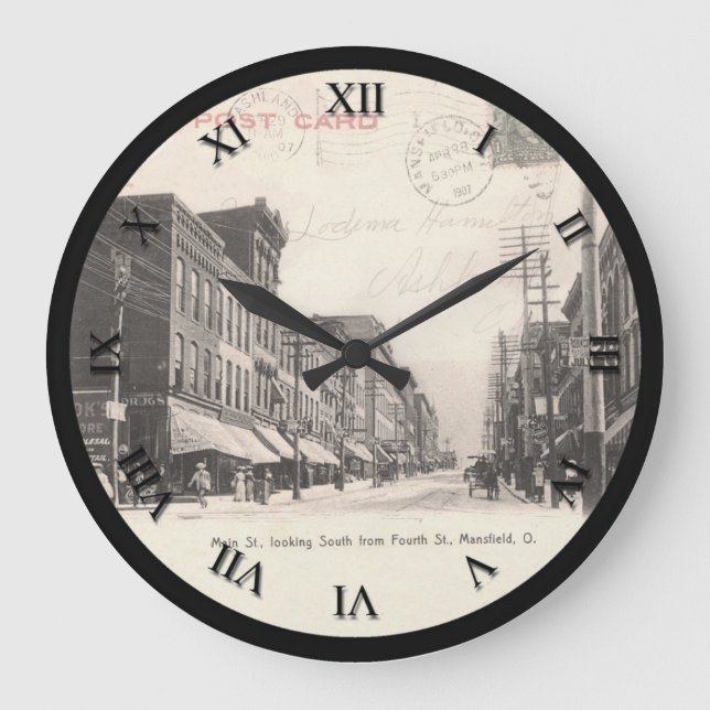 Mansfield Ohio Post Card Clock - Main St 1907 Stor Klocka (Framsida)
