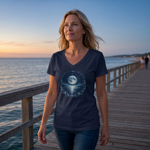 Månsilkesgrå Oceanisk Celestial Natt V-ringad Tröj T Shirt