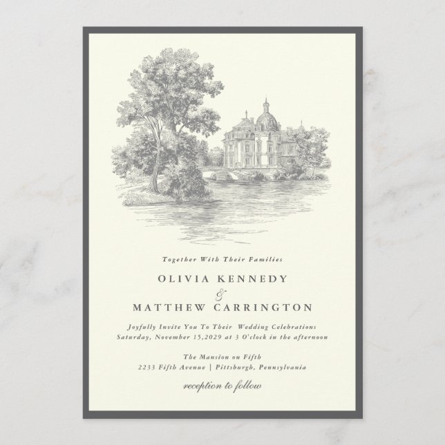 Mansion Venue Old Money Aesthetic Ivory Wedding  Inbjudningar (Framsida)