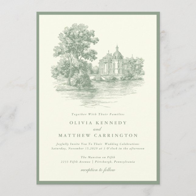 Mansion Venue Old Money Aesthetic Ivory Wedding  Inbjudningar (Framsida)