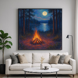 Månsjölagad lägereld - Pastellkonst stil Poster