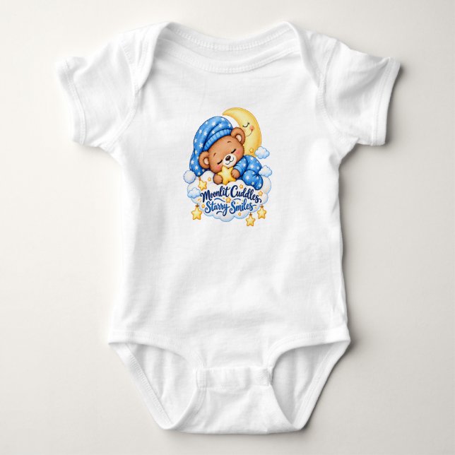 Månsken Kramar Stjärniga Leenden Söt Sovande Teddy T Shirt (Framsida)