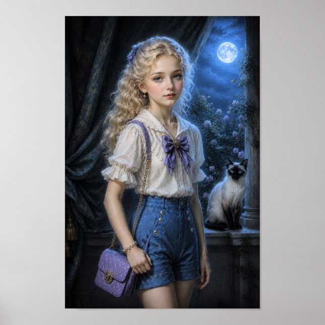 Månsken kväll med drömmar flicka  poster (Framsidan)