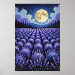 Månsken Lavendelfält Under Stjärnklar Natthimmel S Poster