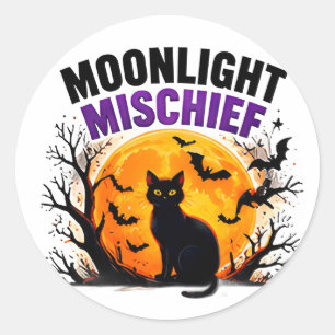 Månsken Munter Svart Katt Höst Halloween Runt Klistermärke