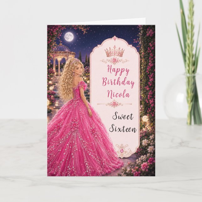 Månsken Rosa Sweet 16 Prinsess Trädgård Kort (Framsida)