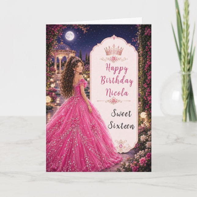 Månsken Rosa Sweet 16 Prinsess Trädgård Kort (Framsida)