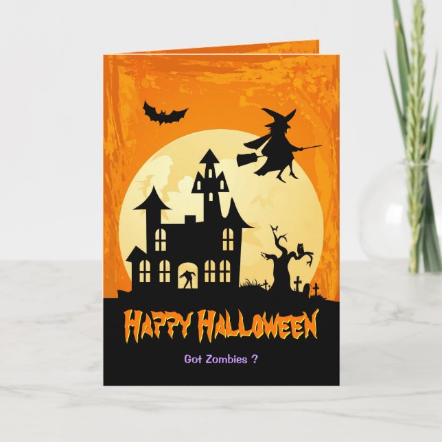 Månsken spökat hus i kyrkogården - Halloween Kort (Framsida)