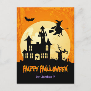 Månsken spökat hus i kyrkogården - Halloween Vykort
