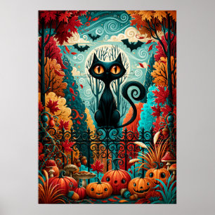 Månsken svart katt pumpa fantasi poster