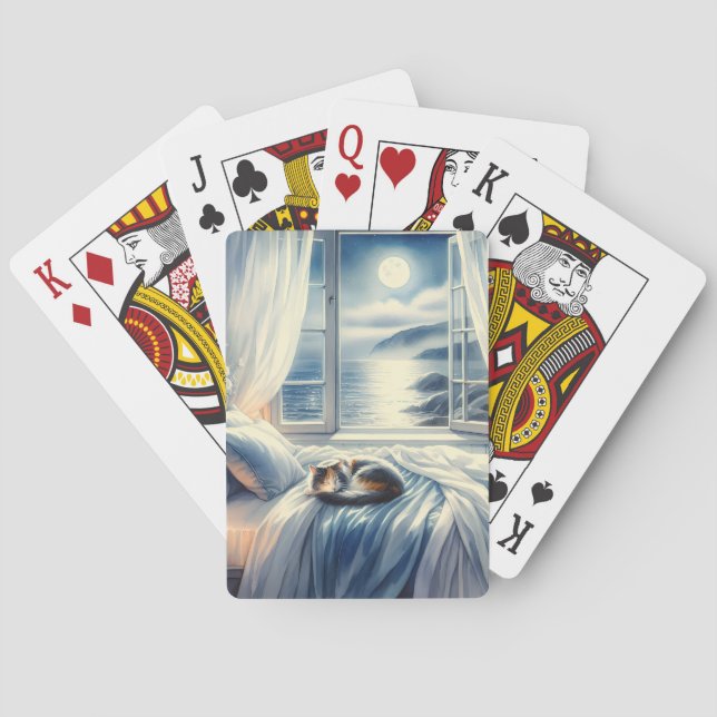 Månskenkustsovrum med sovande katt casinokort (Baksidan)