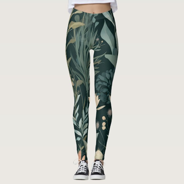 Månskens Botanisk Trädgård Blommönster Leggings (Framsida)