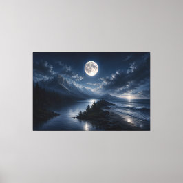 Månskensberg Sjö Väggkonst Canvas- Fullmåne Canvastryck