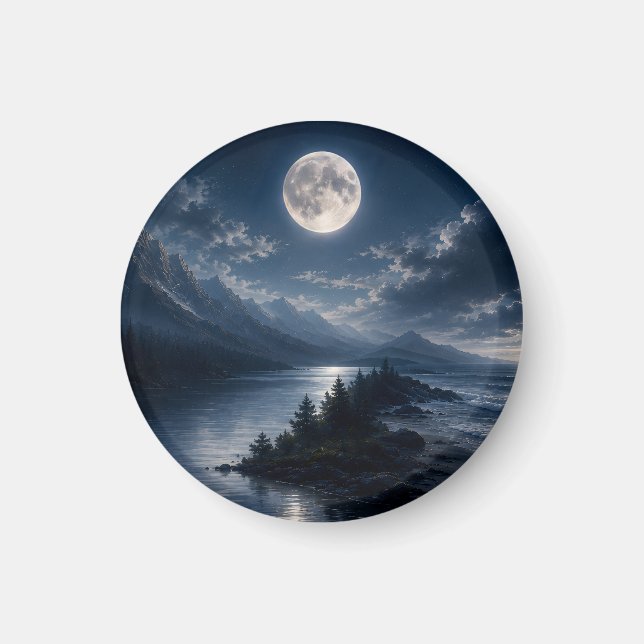 Månskensberg Sjö Väggkonst set- Fullmåne Magnet (Framsidan)