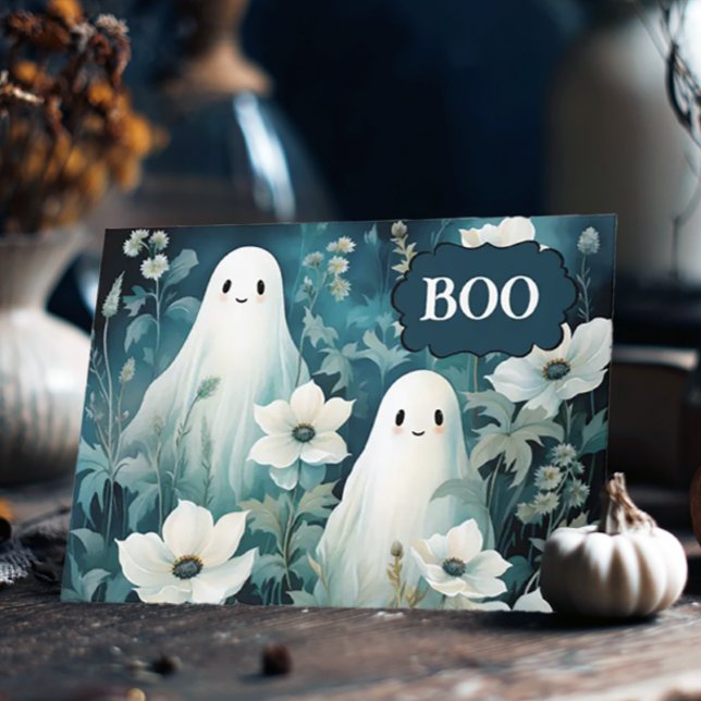 Månskensblommor Spökhalloween Helgkort (Moody Ghost Halloween Card
)