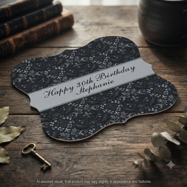 Månskenssvart Viktoriansk Korp Underlägg Papper (Victorian raven drink coaster for gothic milestone birthday celebration.)
