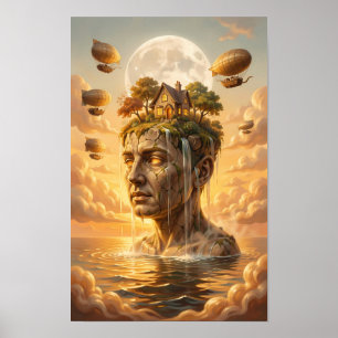 Månskenst Landskap av Flytande Under Poster