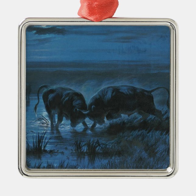Månskenstrid (Vattenbuffel som kämpar) Julgransprydnad Metall (Framsidan)