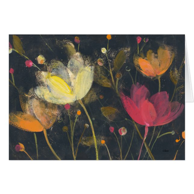 Månskenträdgård på svart hälsningskort (Framsidan Horizontal)