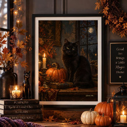 Månskin Gothic Svart Katt Höstkonst Poster