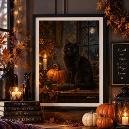 Månskin Gothic Svart Katt Höstkonst Poster