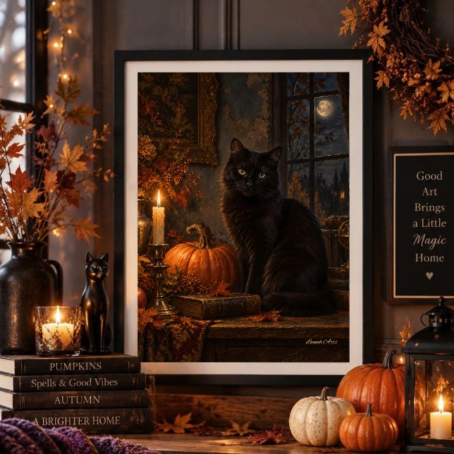 Månskin Gothic Svart Katt Höstkonst Poster (Skapare uppladdad)