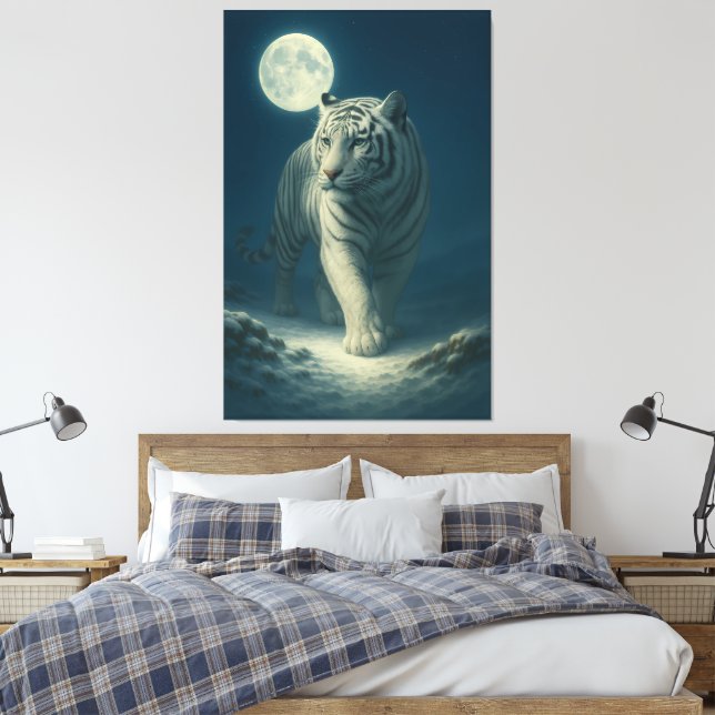 Månskin Vit Tiger Fantasi Konst Canvastryck (Insitu (sovrum))