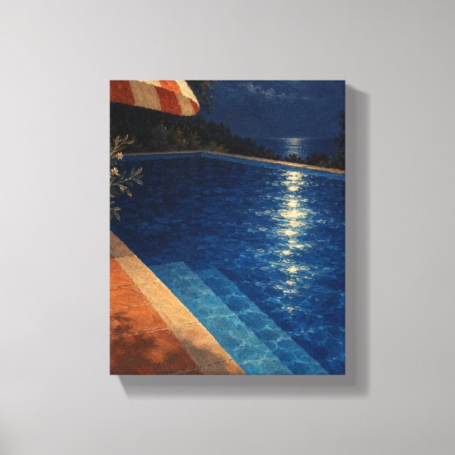 Månskinspool med randig paraply Drömlig canvasduk  (Framsida)