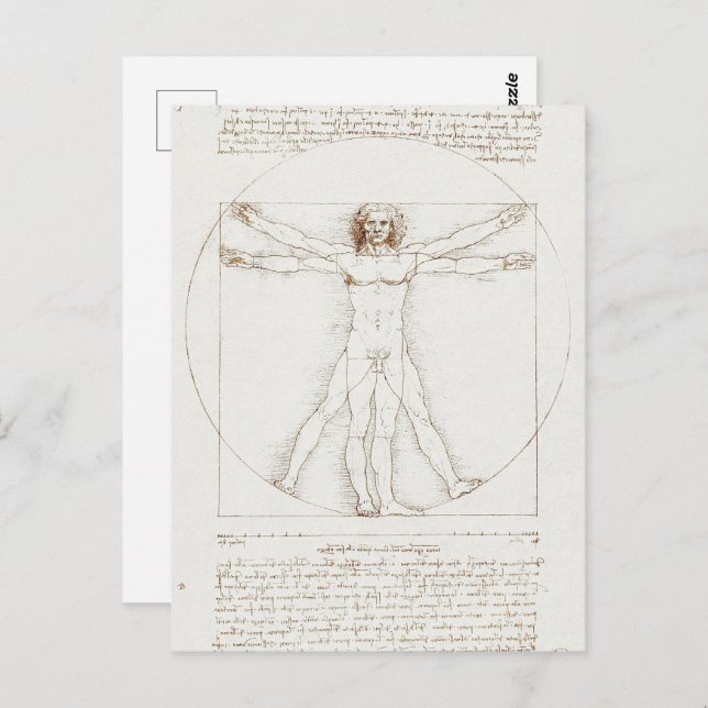 Mänsklig anatomi: Vitruvian Man av Leonardo da Vin Vykort (Fram/baksida)