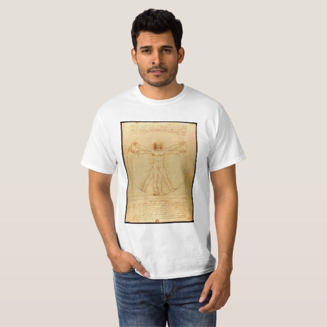 Mänsklig anatomi, vitrysk man av Leonardo da Vinci Tee (Hel framsida)