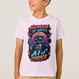 Mänsklig av födsel AI av val Rolig Neon Robot  T Shirt