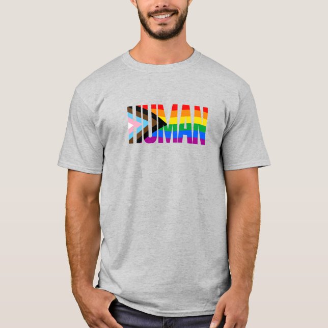 Mänsklig Inkluderande Prideflagga T Shirt (Framsida)