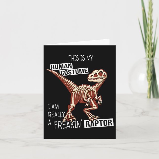 Mänsklig kostym Dino Halloween galen Velociraptor  Kort (Framsida)