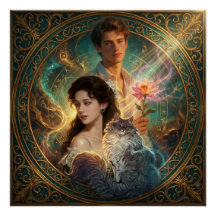 Mänsklig Själ Katt – Glänsande Fantasy Affisch