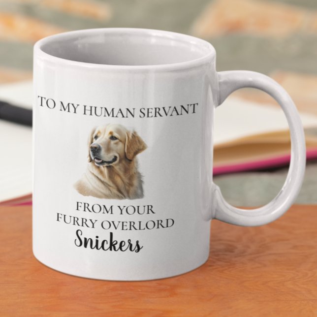 Mänsklig tjänare Rolig Golden Retriever Akvarell Kaffemugg (Skapare uppladdad)