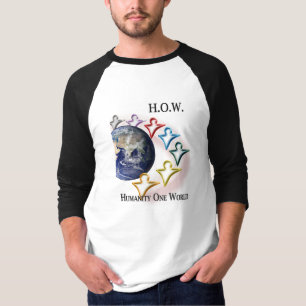 Mänsklighet en för sleevebaseball för värld 3/ tee shirt