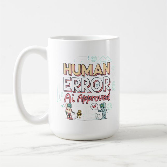 Mänskligt fel AI-godkänd robotkonst Kaffemugg (Vänster)